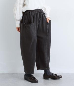 加工デニムユーズドサイドポケット付パンツ(ブラック-F)