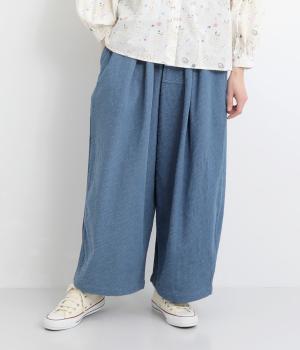 ジャカードデニムミニポケット付きワイドパンツ(ブルー-F)