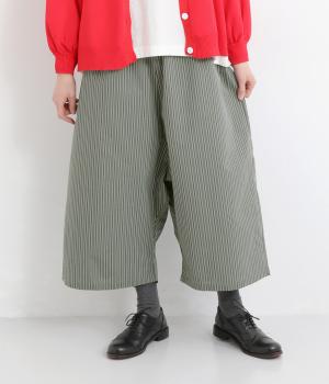 手書きストライプ楽ワイドパンツ(ブラック-F)