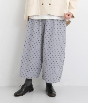 アンティーク風DOTゆるワイドパンツ(サックス-F)