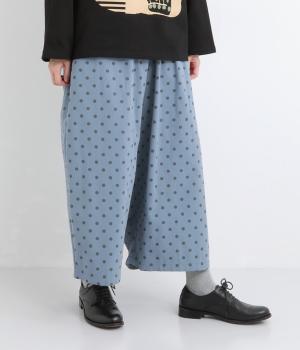 アンティーク風DOTゆるワイドパンツ(ネイビー-F)