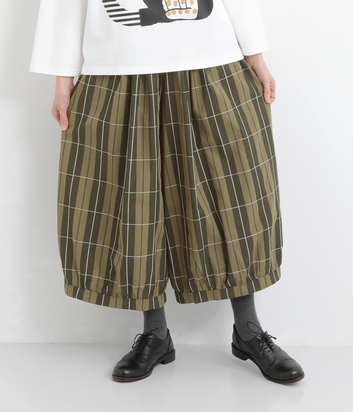 アンティークCHECK裾カフスふわっとパンツ(マスタード-F)