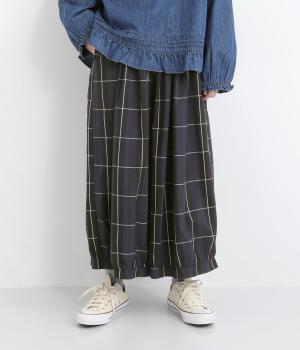 アンティークCHECK裾カフスふわっとパンツ(ネイビー-F)
