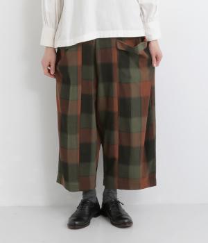 BIG CHECK前ポケット付パンツ(グリーン×ブラック-F)