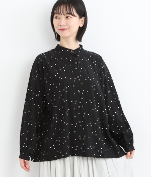 ドット 後ろWギャザーブラウス(ブラック-ONESIZE)