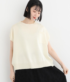 肩落ちニットベスト(ホワイト-ONESIZE)