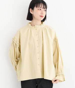 コットンリネン フリルシャツ(ホワイト-ONESIZE)