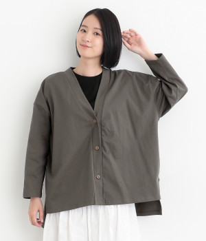 コットン 三つ釦カーディガン(チャコール-ONESIZE)