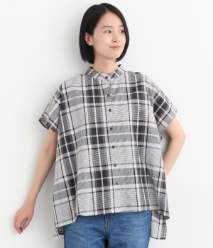 コットン ビックチェックドルマンシャツ(ナチュラル×ブラック-ONESIZE)