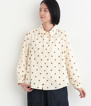 コットン ドット柄シャツ(ブラウン-ONESIZE)