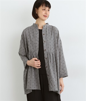 同色DOTジャカード羽織チュニックシャツ(ブラック-ONESIZE)