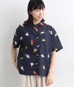 丸襟柄シャツpepole(ネイビー-ONESIZE)