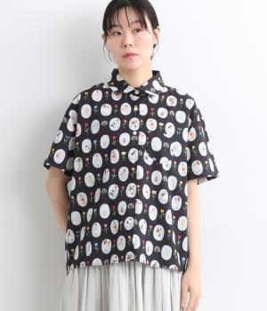 丸襟柄シャツ写真風(ブラック-ONESIZE)