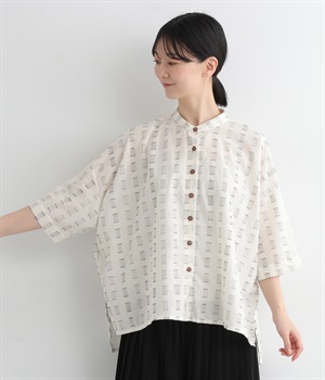 ステッチ刺繍入りローンふわっとシャツ(ホワイト-ONESIZE)