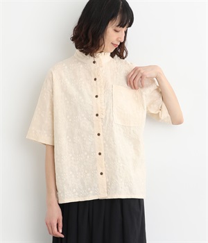 ぽこっとレース　FLOWERフリル付きシャツ(ナチュラル-ONESIZE)