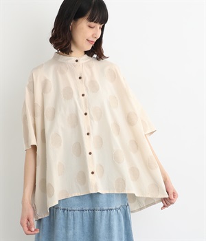 コットンリネン BIGドット後ろギャザーふんわりシャツ(ナチュラル×ナチュラル-ONESIZE)