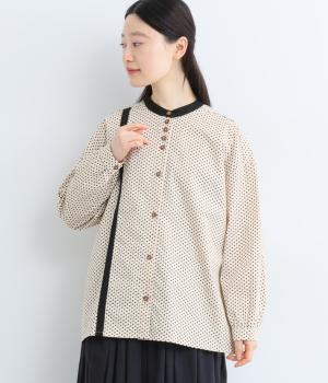 ドット布帛無地縦横配色シャツ