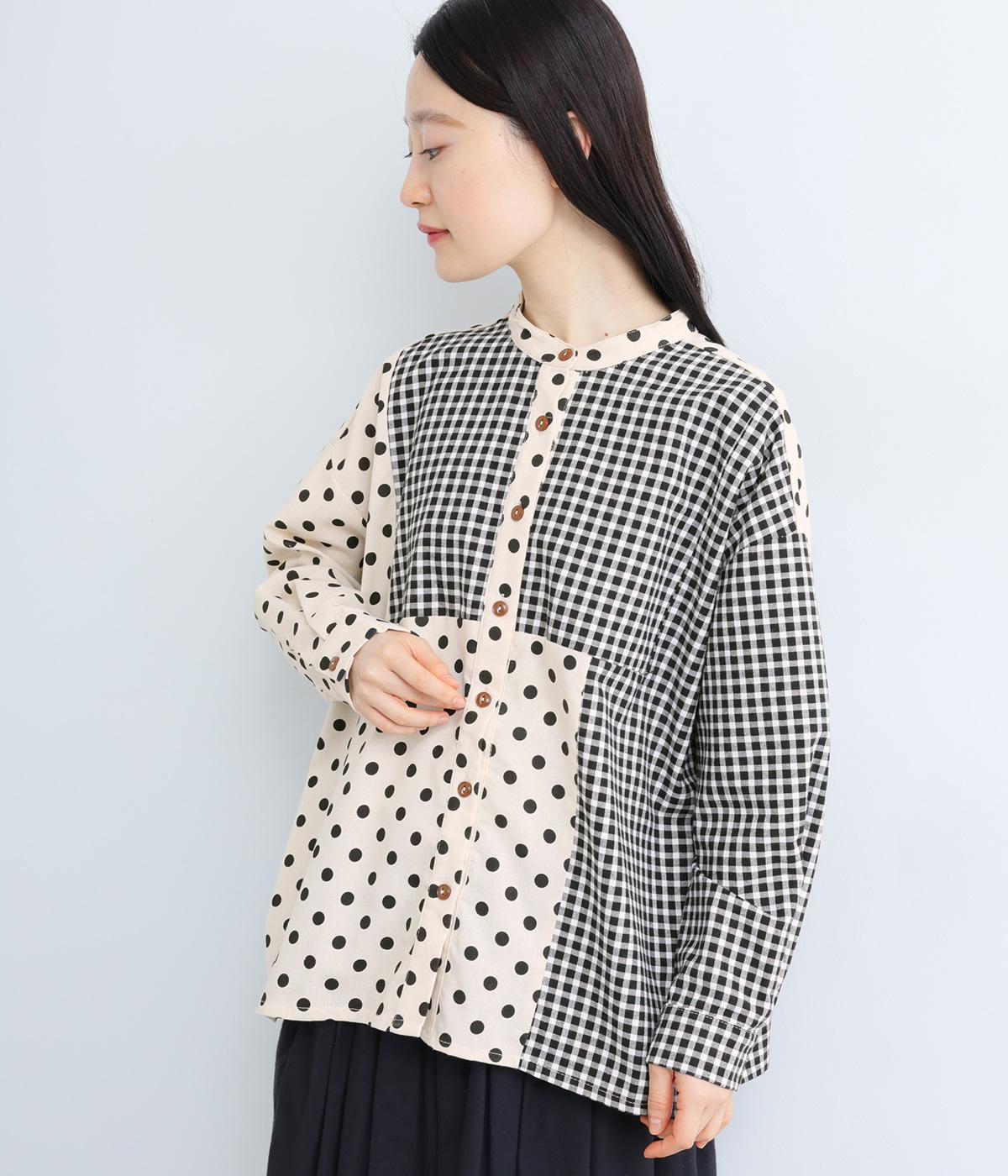 ドットギンガムチェック2配色切替シャツ(ナチュラル-F)