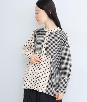 ドットギンガムチェック2配色切替シャツ(ナチュラル-F)