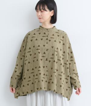 三角プリントスタンドシャツ(カーキ-F)
