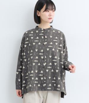 三角プリントスタンドシャツ(チャコール-F)
