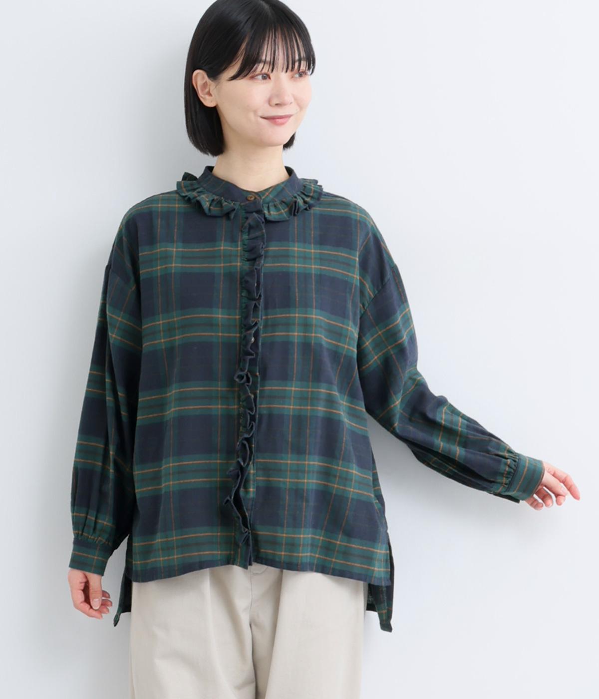 fekete チェックフリルシャツブルゾン ナチュラルチェックフリルカラーシャツ｜COLORK（カラック）の商品詳細