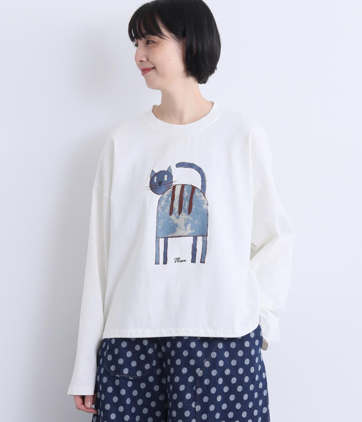 ネコプリントプルオーバー(ホワイト-F)