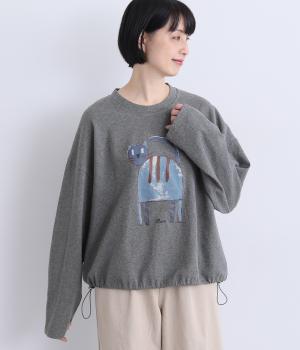 ネコプリントプルオーバー(チャコール-F)