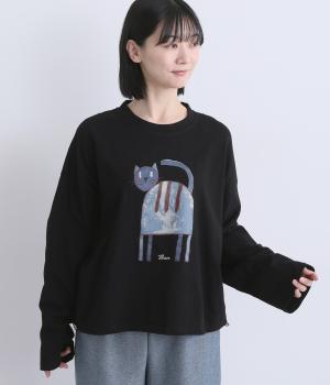 ネコプリントプルオーバー(ブラック-F)
