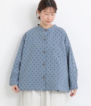 アンティーク風DOT後ろボタンシャツ(ネイビー-F)