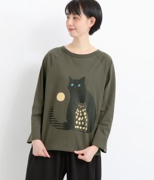 ラグランTシャツネコに猫(チャコール-F)