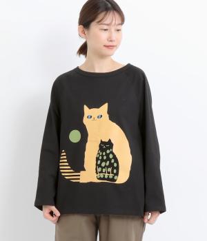 ラグランTシャツネコに猫(ブラック-F)
