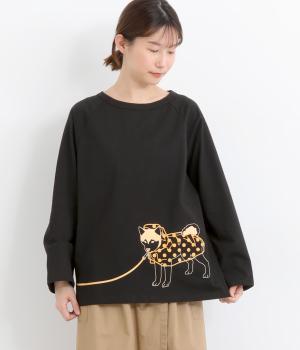 ラグランTシャツ雨の散歩中(ブラック-F)