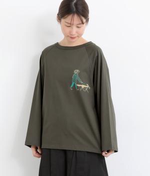 ラグランTシャツ犬とお散歩(チャコール-F)