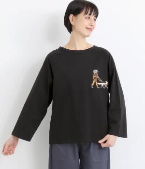 ラグランTシャツ犬とお散歩(ブラック-F)
