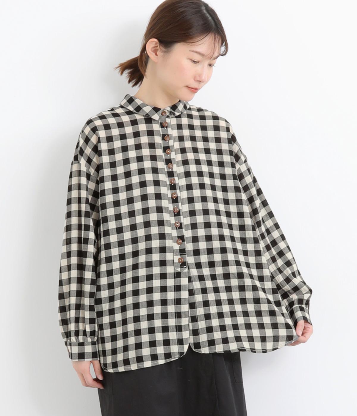 ギンガムCHECKミニ襟多ボタンシャツ(ナチュラル-F)