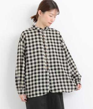ギンガムCHECKミニ襟多ボタンシャツ(ナチュラル-F)