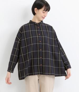 アンティークCHECKミニ襟シャツ(ネイビー-F)