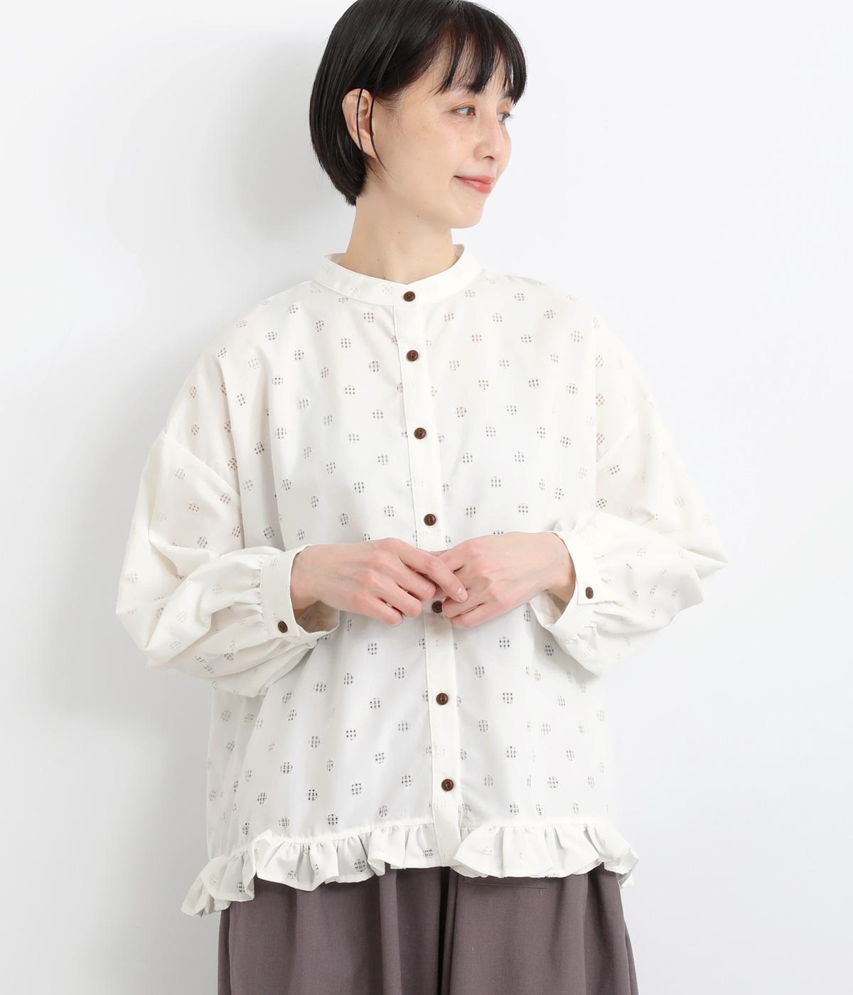レースドットとはしごレースフリルブラウス(ドットホワイト-F)