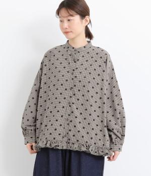レースドットとはしごレースフリルブラウス(ドットブラック-F)