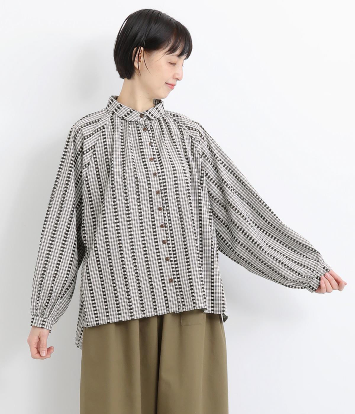 レースドットとはしごレース袖ふんわりドルマンシャツ(ストライプブラック-F)