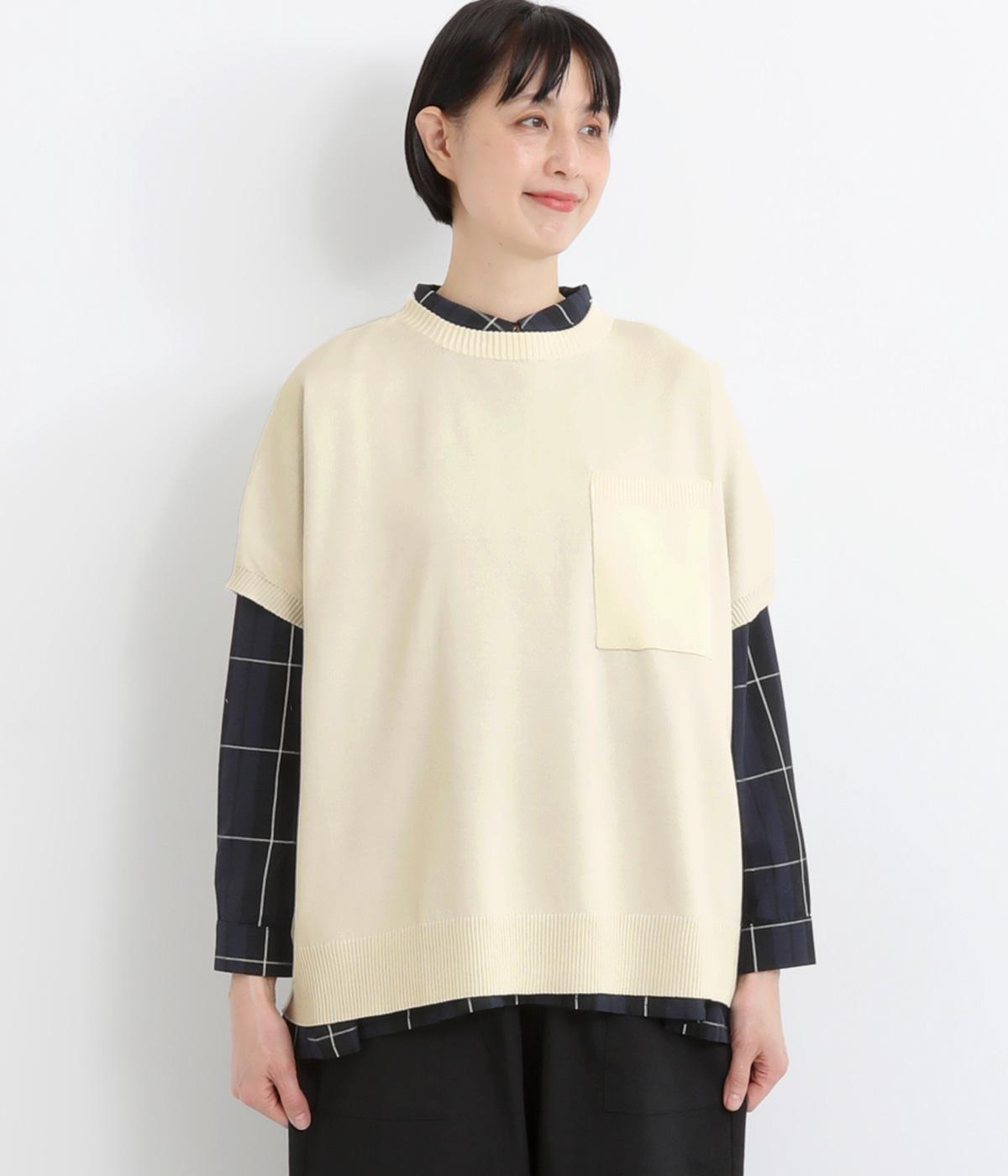 ポケット付き片落ちニットベスト(ナチュラル-F)