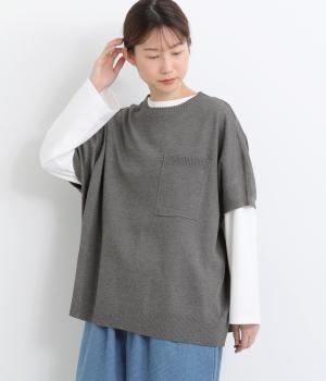 ポケット付き片落ちニットベスト(杢グレー-F)