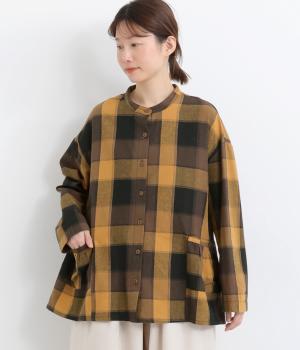 BIG CHECKギャザーポケット付シャツ(イエロー×ブラック-F)