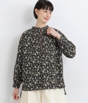FLOWERギャザープルオーバーブラウス(水彩ブラック-F)