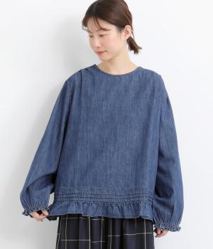 シャンブレーデニムフリルプルオーバー(ブルー-F)