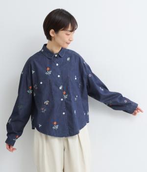 シャンブレーデニム刺繍デニムシャツ(ワンウォッシュ-F)
