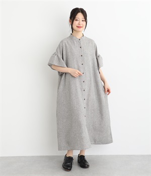 フリルスリーブワンピース(ライトグレー×ホワイト-ONESIZE)