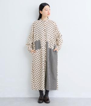 ドットギンガムチェック切替ワンピース(ナチュラル-F)