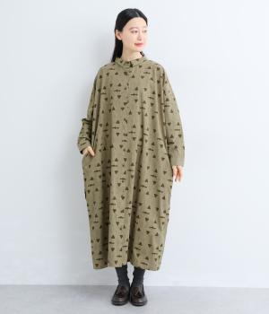 三角プリントミニ襟ロングワンピース
